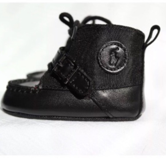 Ralph Lauren Black Leather POLO Ranger Boots 2 3-6 - Picture 3 of 5